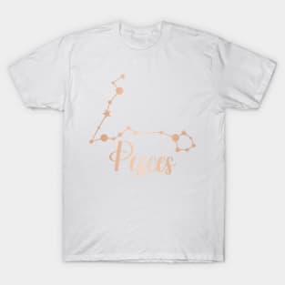 Pisces Zodiac Constellation in Rose Gold T-Shirt